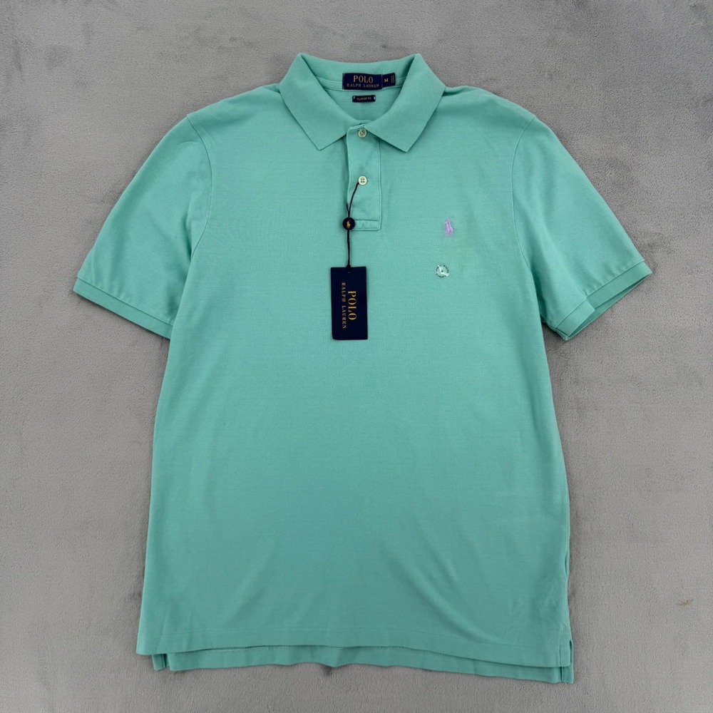Polo Ralph Lauren Mens Bayside Green Weathered Mesh Polo Shirt Classic Fit M